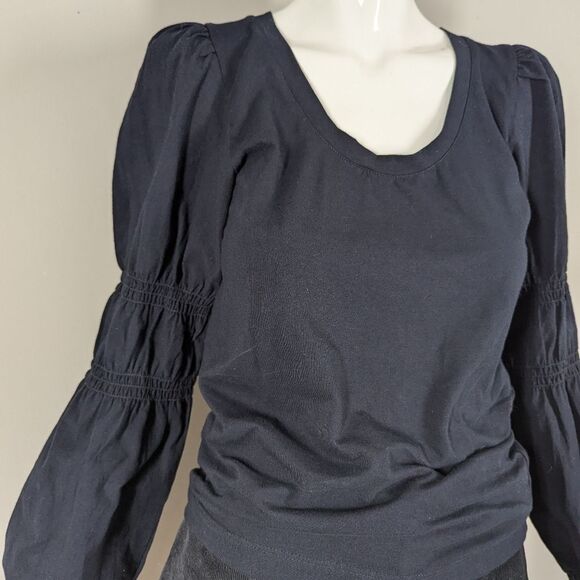 French Connection Black Tim Tim Marie Puff Sleeve Top Small Jersey Knit - Picture 10 of 10